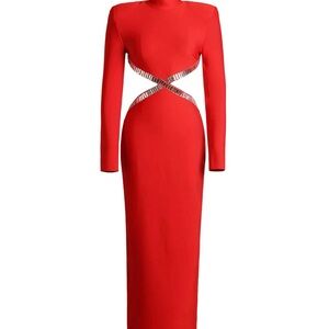 Chic Red Maxi Dress with Cut-Out Design